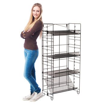 Four Shelf Folding Merchandiser Rack With Clipping Strips For Snacks And Chips