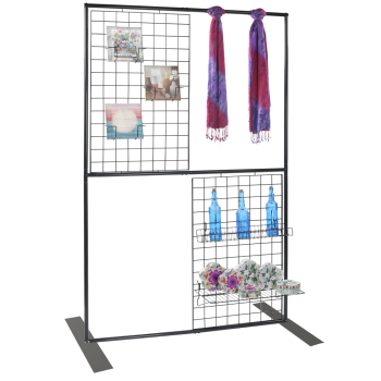 Portable Retail Merchandiser Rack with Removeable Grid Display Panels and Clothing Hang Rails