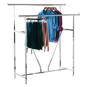 Heavy Duty Double Bar Clothing Rack with V Brace - Chrome