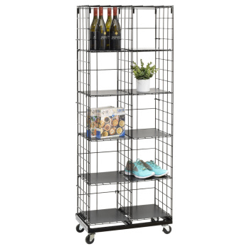 Wire Cube Retail Cubby Display with Adjustable Shelves, Casters and Shelf Liners 