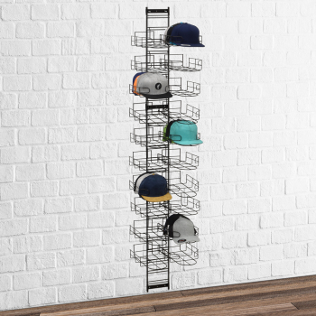 Wall Mounted Black Baseball Cap Rack Retail Display for 288 Hats - Black Steel Hat Rack