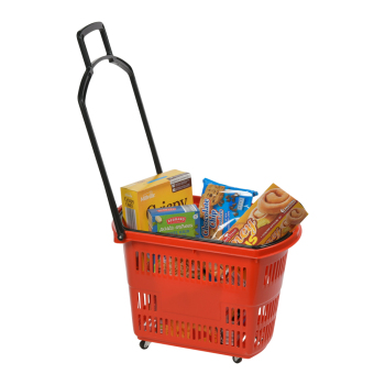  Plastic Rolling Shopping Basket - Red 