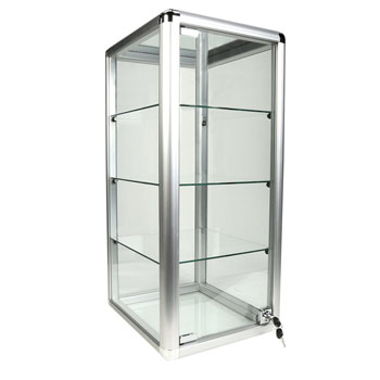 Locking Aluminum Framed Glass Square Counter Display Case is 27 Inches Tall - Ships Fully Assembled