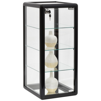 Black Metal Framed Glass Countertop Display Showcase -   14 In. X 27 In Tall Curio Cabinet 