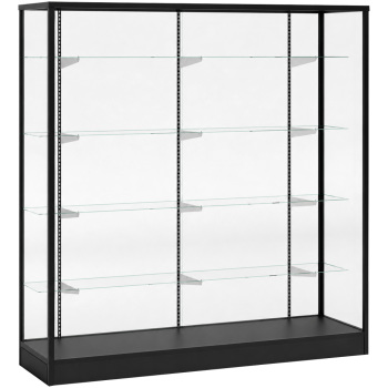 Product Image of 70 in. Black Aluminum Framed Extra Vision Glass Display Case with Glass Back  - 66.5 in. x 14 in. Glass Shelf for 70 in. Showcase 