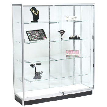 70 x 72 in. Glass Display Case - Chrome Wall Showcase with Wood Back