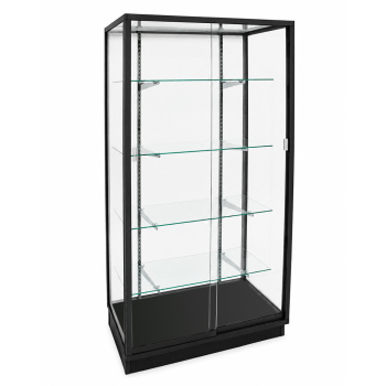 36 in. x 72 in. Black Aluminum Frame Display Wall Showcase with Glass Back