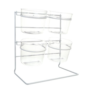 Countertop Display Rack with 4 - 6 in Diameter Clear Plastic Tubs 