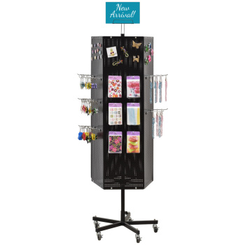 Floor Standing 5-Sided Metal Pegboard Spinner Merchandise Rack For Magnets, Keychains & More