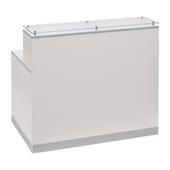 White Salon Reception Desk with Glass Counter Top - 4 Ft Wide