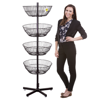 Black 4-Tier Spinner Display with 4 Spinning Wire Baskets