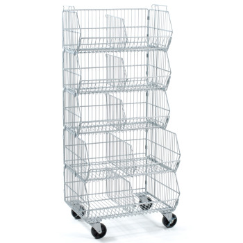 5 Basket Stacking Silver Wire Waterfall Display - 24 in. W x 20 in. D x 54 in. H