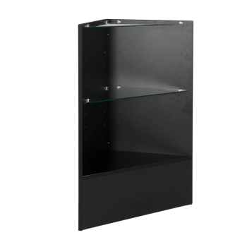 Black Corner Counter Showcase with Two Tempered Glass Shelves 