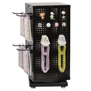 Black Metal Pegboard Countertop Retail Spinner Display - Pegboard Display for Magnets, Peg Hooks