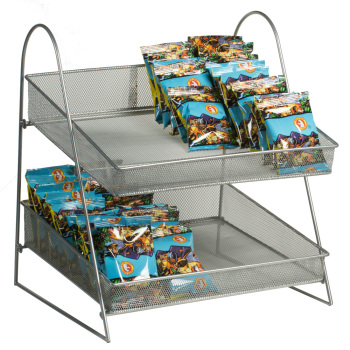 2- Tier Countertop Mesh Basket Display - Silver 