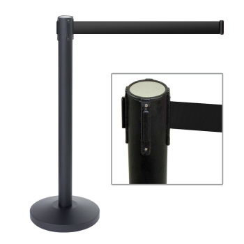 Black Crowd Control Stanchion with Retractable Black Belt