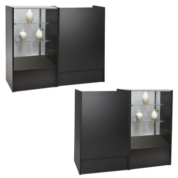 All in one Glass Display Case & Register Counter Stand is 4 ft Wide and Made of Black Laminate