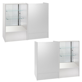All in one Glass Display Case & Register Counter Stand is 4 ft Wide and Made of White Laminate