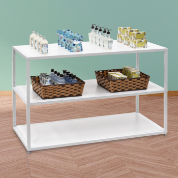 3-Tier Mobile White Steel & Laminate Merchandising Retail Display Table