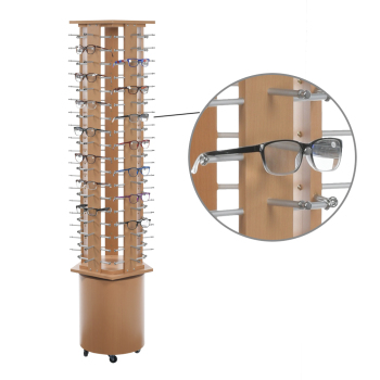 Honey Maple Wooden Floor Standing Eyewear Spinner - Holds 90 pairs