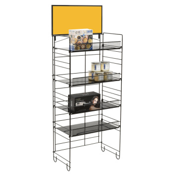 Heavy Duty 24 In. Wide Retail Shelving Merchandiser Rack, 4 Solid Shelves with Included Sign Holder