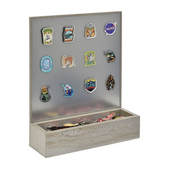 18 x 6 x 22 in H Wood Framed Double Sided Countertop Retail Display For Magnets with Storage Bin 