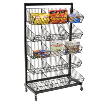 5 Basket Metal Retail Display Mobile Merchandiser - 36 inch Wide