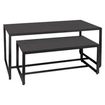 Modern Nesting Table with Black Metal Legs and Black Top 