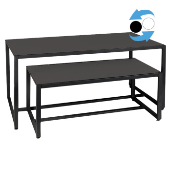 Modern Nesting Table with Black Metal Legs and a Reversible Black and White Top