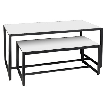 Modern Nesting Table with Black Metal Legs with a White Top 