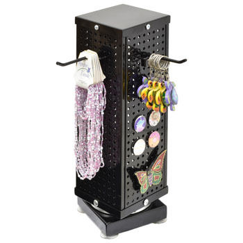 Space Saver Metal Pegboard Black Spinner with Sign Holder - 5 in x 5 in x 14 in.