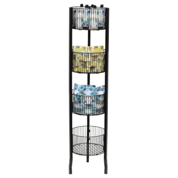 Black 4 Tier Round Wire Bin Dump Display with 12 inch Diameter Bins