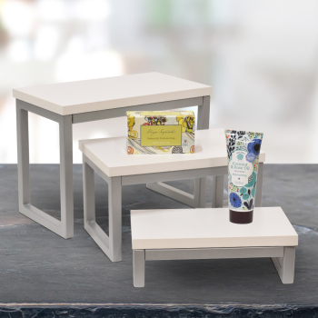 Wood and Metal Tabletop Riser Display-White-Set of 2 