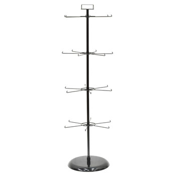 Black Floor Standing Four Tier Spinner Merchandiser Display Rack with 24 Pegs 