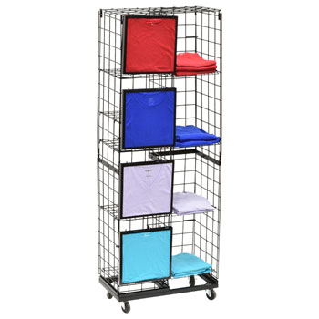 Economy Black Double Sided T-Shirt Display with Adjustable Shelves & Casters- Holds 8 T-Shirt Styles