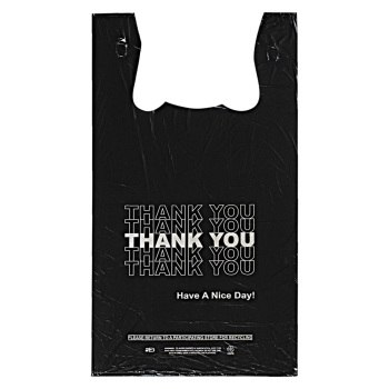 Black Thank You Plastic T-Shirt Bag- 11.5 x 6.5 x 21.5 - Box of 800