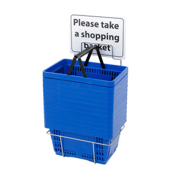 Blue Plastic Shopping Baskets with Stand - Twelve Basket Set