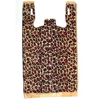 Leopard Print Plastic T-Shirt Bags- 11 1/2 x 6 x 21 1/2 - Box of 500