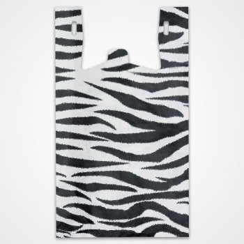 Zebra Print Plastic T-Shirt Bags - 11 1/2 x 6 x 21 1/2 - Box of 500