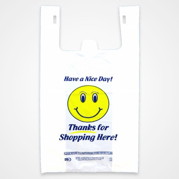Smiley Thank You Plastic T-shirt Bags - 12 x 7 x 21 - Box of 1000