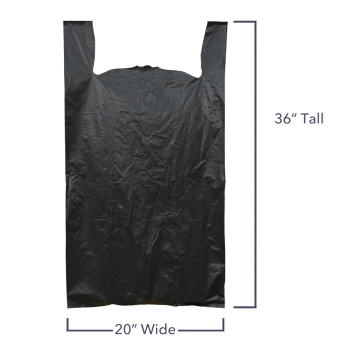 Heavy Duty Jumbo Black Plastic T-Shirt Bags - 20 x 10 x 36 - Box of 200