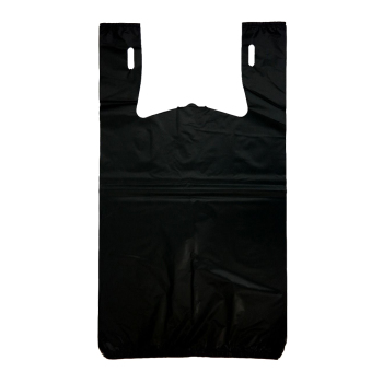 Heavy Duty Black Plastic T-Shirt Bags -11 1/2 x 6 1/2 x 21- 500 per carton