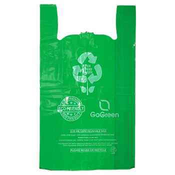 Green Heavy Duty Jumbo Reusable Plastic T-Shirt Bags -17 x 8 x 29 - Box of 100