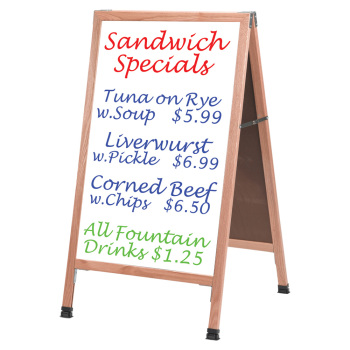 Double Sided Oak A Frame Sidewalk Sign with White Markerboard