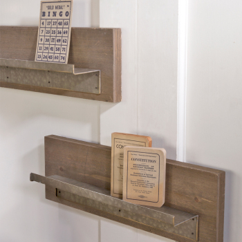 Natural Wood Wall Shelf Set with Metal Ledge