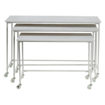 Set of 3 White Wood Nesting Tables On Casters