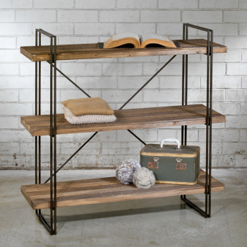 Modern Industrial Metal and Wood Shelving Display