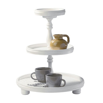 Distressed Cream 3-Tier Wooden Round Tray Tabletop Display