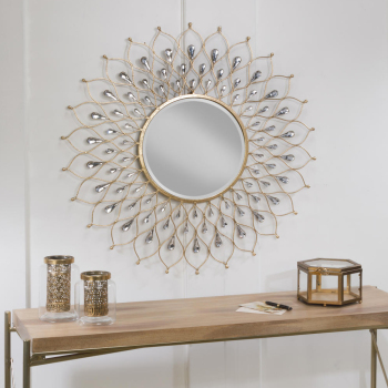Gold Sunburst Wall Mirror with Teardrop Details