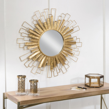 Retro Sunburst Wall Mirror with Gold Foil Details